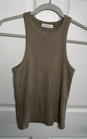 ANINE BING Women's Cole Organic Cotton Tank Top Beige Stretch Size Small thumbnail 1