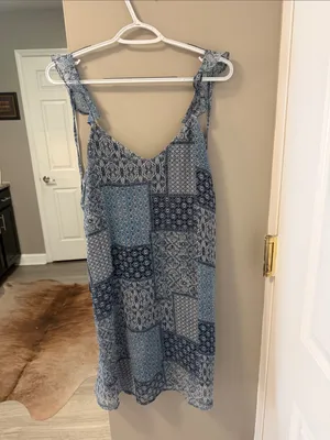 C'isa Blue Patchwork Ruffled Mini Dress – Size Large thumbnail 2