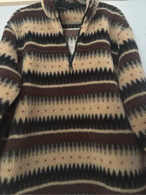 Stoic Southwestern Aztec Sherpa‎ Fleece 1/4 Zip Pullover Cream Brown Size M thumbnail 3