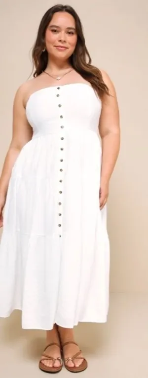 LULU's Casual Summer Bridal Brunch Beach Summer Honeymoon Midi Dress thumbnail 1