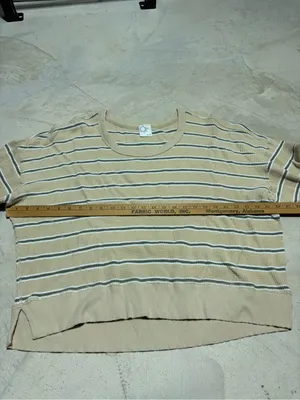 aerie Beige Striped Long Sleeve waffle knit Top large thumbnail 4