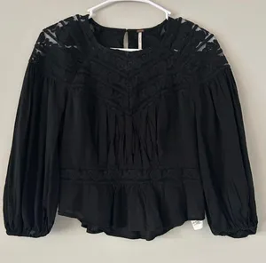 Free People Sweet Mornings Black Lace Blouse Top Size XS thumbnail 11