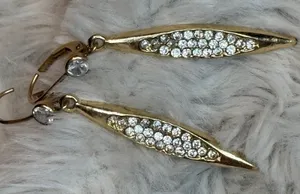 Gold Tone Marquise Pave Crystal Lever Back Drop Earrings Clear Rhinestone thumbnail 1