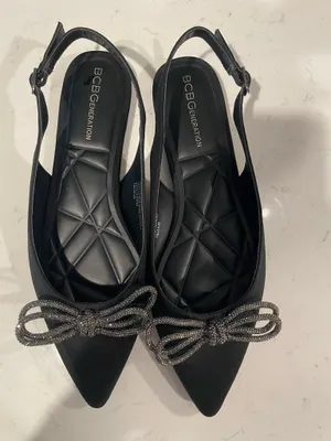 BCBGeneration Black Pointed Slingback Flats with Beaded Bow Accent thumbnail 2