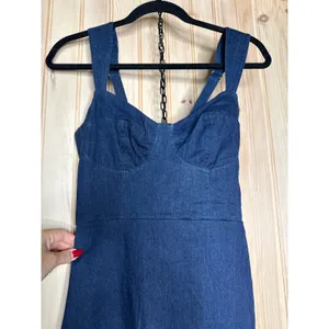 NWT Lulus Keep It Darling Dark Wash Denim Bustier Lace-Up Midi Dress Party Sz S thumbnail 4