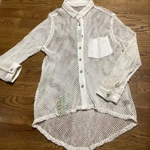 Pol open crochet Button down boho shacket Antique white. Size Medium thumbnail 2