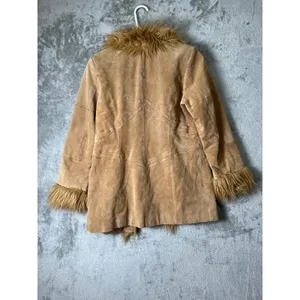 Vintage Penny Lane Leather Coat Faux Fur Y2K Hippie M Petite Boho Chic Festival thumbnail 3