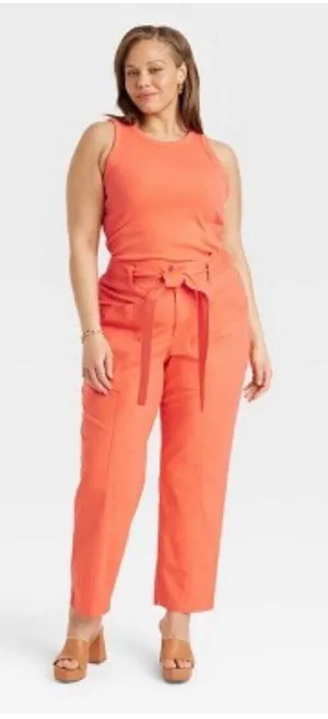 Women's High-Rise Tapered Ankle Tie-Front Pants - A New Day‎ Orange Size 10 thumbnail 1