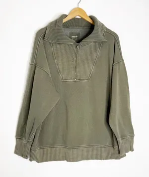 Aerie Half Zip Pullover Sweatshirt – Size Large – Green thumbnail 1