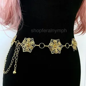 Gold Y2K Star Flower Open Ring Waist Chain Belt, Fits 23-41 Inches, X7GA1357 thumbnail 3