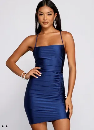 Windsor Elevated Glam Ruched Lace-Up Mini Dress thumbnail 1