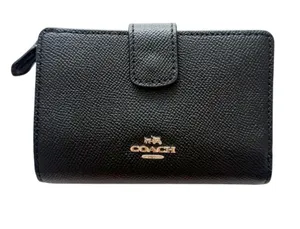 COACH Black Leather Corner Zip Wallet thumbnail 1