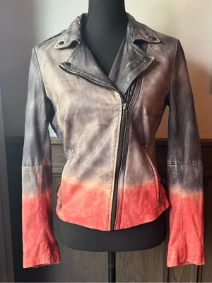 Muubaa Women's Gray-to-Coral Ombre Calf Skin Leather Moto Jacket US 6 thumbnail 1
