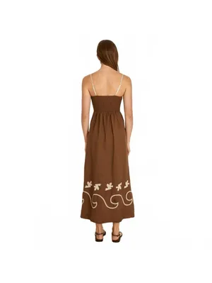 Mon Renn Fresco Embroidered Sundress Maxi Dress Summer Linen Cotton Size Medium thumbnail 2