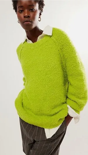 Free People Found My Friend Lime‎ Green Boucle Wool Blend Oversized Sweater Sz M thumbnail 1
