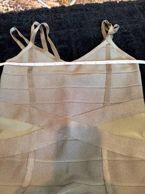 Bebe Dusty Olive Strappy Bandage Bodycon Mini Dress Mesh Cutout Sides Size XS thumbnail 8