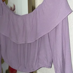 Urban Outfitters Silence + Noise Purple Off Shoulder Crop Top Milkmaid Boho Long Sleeve thumbnail 3