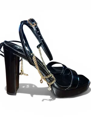 NEW GBG Black Platform Heels with Gold Charms Size 8.5 thumbnail 4