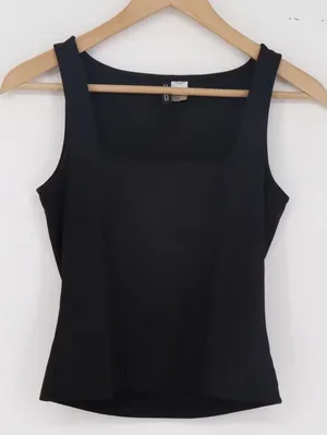 H&M Divided Tank Top Womens S Square Neck Black Slim Fit Sleeveless Excellent thumbnail 1