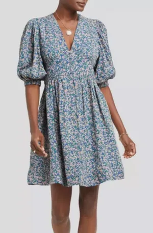 Anthropologie Mirth Caftan Perth mini dress in the Blueberry Print Medium 3031 thumbnail 1