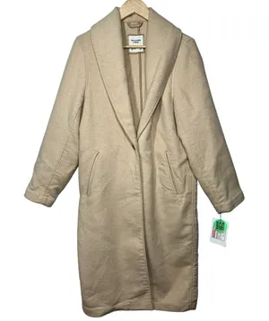 Abercrombie & Fitch Tan Cream Wool Collared Overcoat Pea Coat Jacket Womens Sz M thumbnail 1