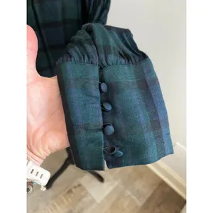 Loft Tartan Plaid Long Sleeve Blouse Medium Green Navy Blue Holiday Preppy Academia thumbnail 4