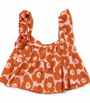 Vestique Pink Rust Floral Ruffle Babydoll Tank Top Size M 100% Cotton thumbnail 1