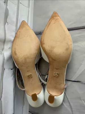 Badgley Mischka Ivory Pointed Toe Slingback Heels with Rhinestone Ankle Straps thumbnail 12