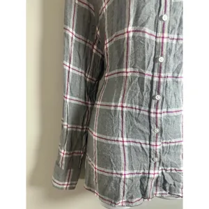 Banana Republic Dillon Classic Fit Gray Plaid Rayon Button Down Shirt XL Womens‎ thumbnail 4