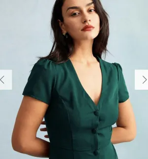 RIOHAS The Dark Green V Neck Button-up Shirt Mini Dress thumbnail 8