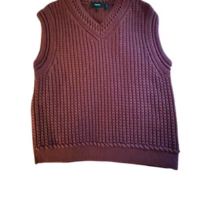 Theory Sweater Vest Womens Size S Plum Cable Knit Pullover Heavy Cotton V-Neck thumbnail 7
