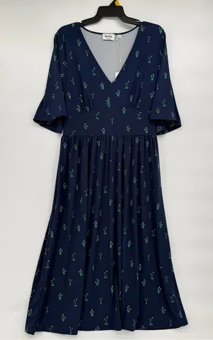 Leota Wispy Floral Patriot Blue Navy Midi Zoe Dress with Green Floral Print thumbnail 1