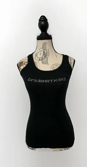 Y2K Black Bridesmaid Rib Tank Top Crystal Rhinestone Bachelorette Party Bridal M thumbnail 1