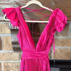 Mac Duggal Pleated Ruffle Cap Sleeve Cut Out Lace Up Gown NWT thumbnail 4