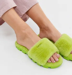 UGG Cozette Slides Womens 8 Electric Lime Sheepskin Fur Slip On Sandals Y2K thumbnail 1