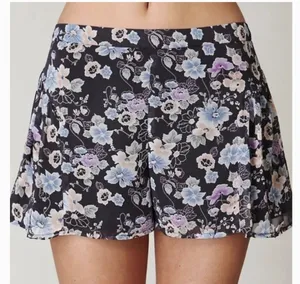 Free People Flowy Floral Print Chiffon Micro Shorts Black Purple 4 thumbnail 1