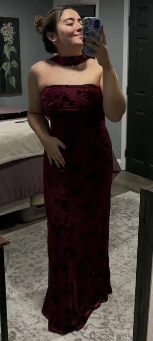 Strapless Velvet Floral Maxi Dress thumbnail 1
