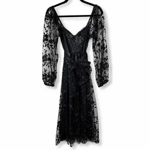 NEW Lulus Darling Charisma Black Mesh Embroidered Balloon Sleeves Midi Dress XS thumbnail 8
