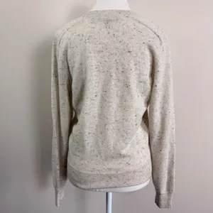 Ann Taylor Womens 100% Cashmere V-Neck Sweater Cream Speckled Donegal Medium thumbnail 3