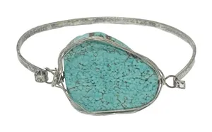 Turquoise Stone Silver‎ Tone Bangle Bracelet Accessory Silver thumbnail 1