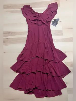 Lulus NWT XS Women Burgundy Ruffled Maxi Dress Flamenco Flare Evening Formal thumbnail 4