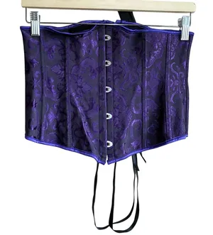 Brocade Damask Lace Up Corset Top Large Purple Women Structured Boned thumbnail 1