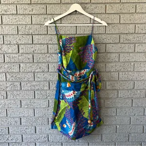 NWT Farm Rio Blue Macaw Mini Wrap Dress Size XS Short Vacation Tropical Cruise thumbnail 3