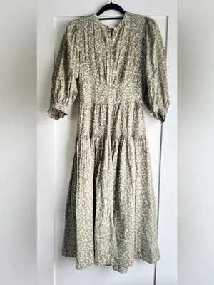 ✨like new✨ Dôen Rosamund Dress in Cream Tilbury Paisley Size XS Puff Sleeve thumbnail 4