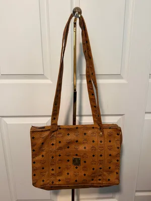 MCM Long Strap Leather Tote Bag Purse Brown Cognac Vintage‎ Authentic thumbnail 8