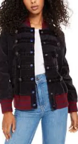 Free People Jacket Womens XS Black Red Atlas Corduroy Cord Bomber Coat Steampunk thumbnail 1