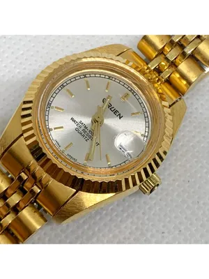 Gruen since 1874 gold tone date classic watch 26mm Japan up to 7.5” running thumbnail 2