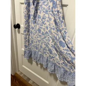 Bohme Blue‎ Floral Toile Ruffle Midi Dress Tie Waist Small thumbnail 12