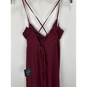Lulus Event Ready Burgundy Backless Lace-Up Maxi Dress Chiffon Formal Medium NWT thumbnail 9