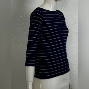 Ralph Lauren Vintage 100% Cotton Navy White Striped Long Sleeve Top Sz Medium thumbnail 3